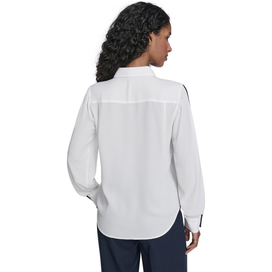 'Long Sleeve Contrast Trim Button-Up Blouse' pour Femmes