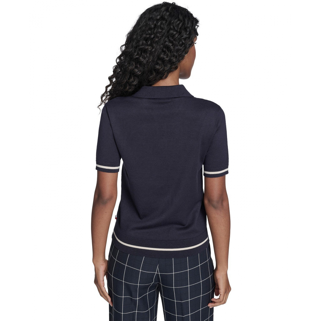 'Short Sleeve Pointelle Polo Sweater' pour Femmes