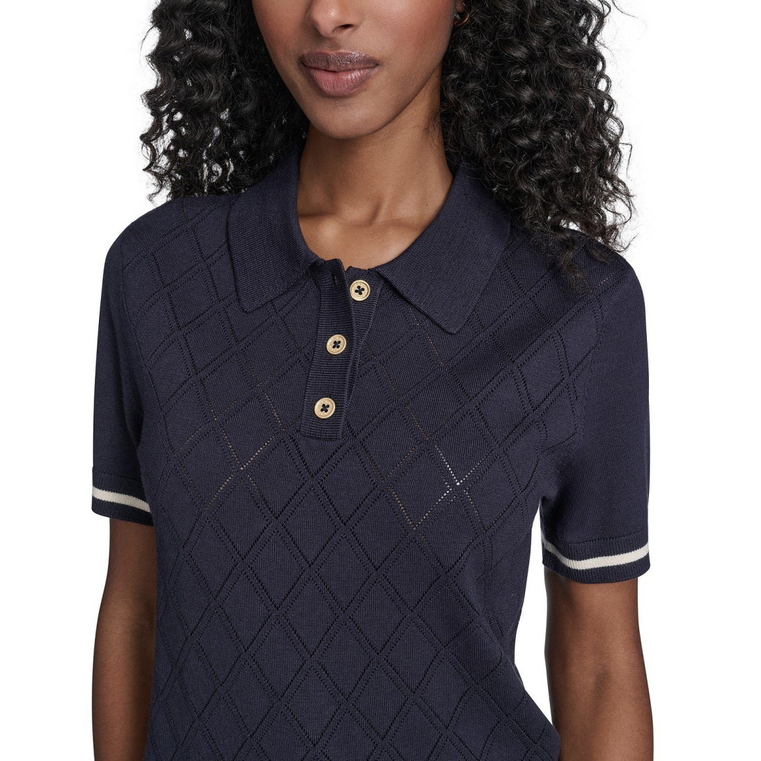 'Short Sleeve Pointelle Polo Sweater' pour Femmes