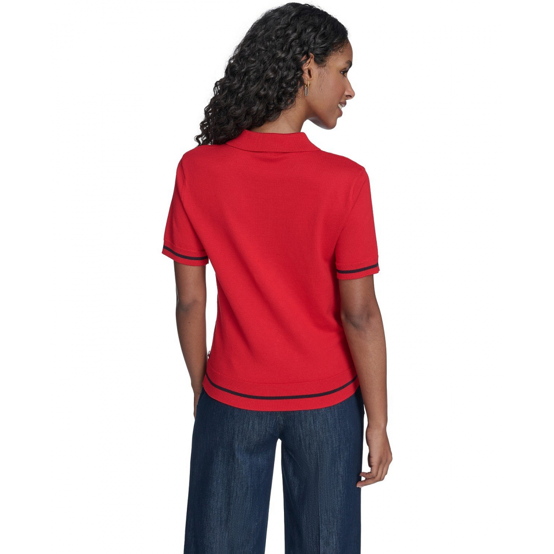 'Short Sleeve Pointelle Polo Sweater' pour Femmes