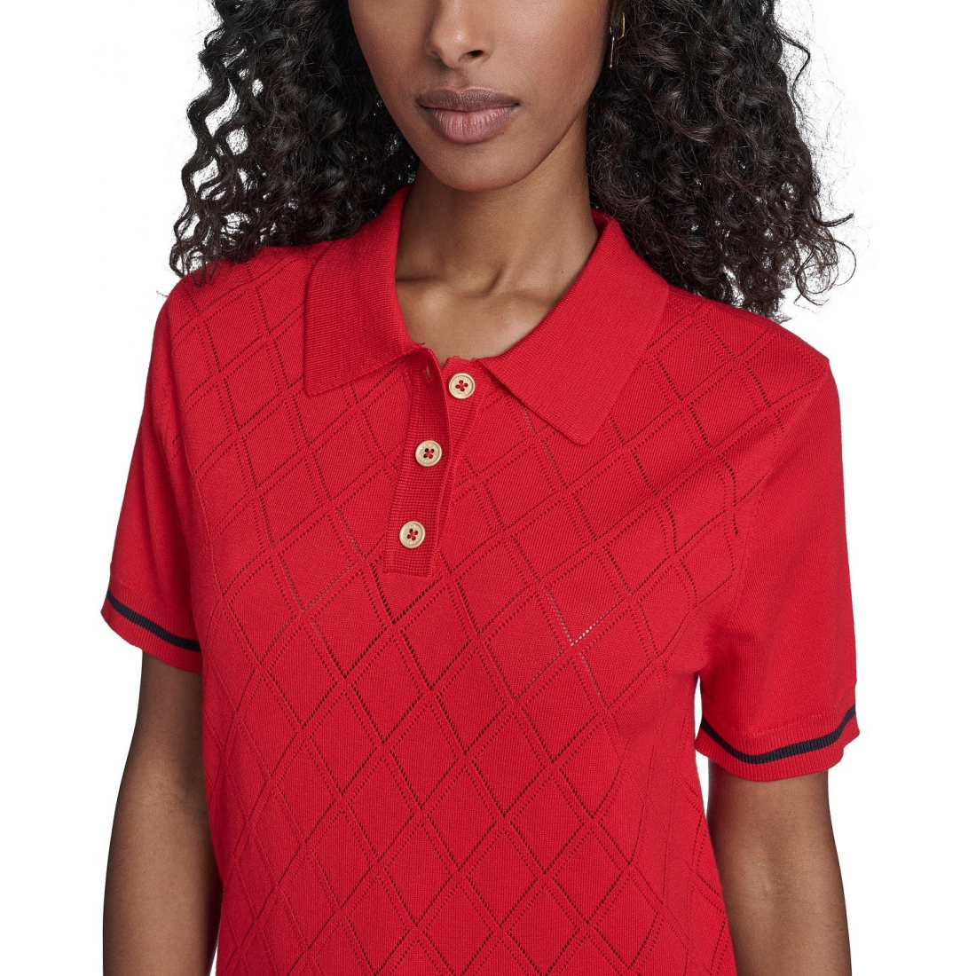 'Short Sleeve Pointelle Polo Sweater' pour Femmes