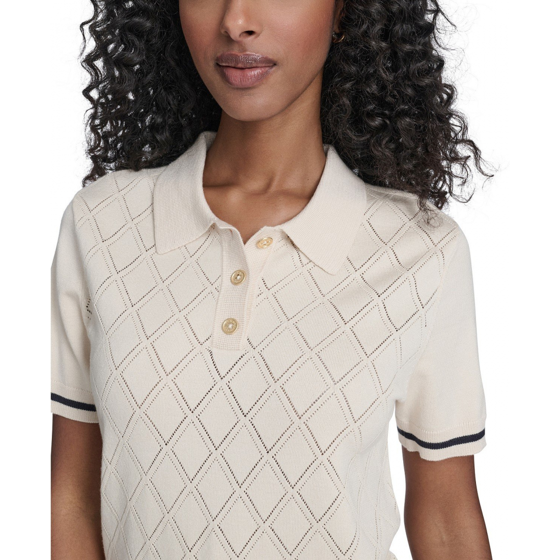 'Short Sleeve Pointelle Polo Sweater' für Damen
