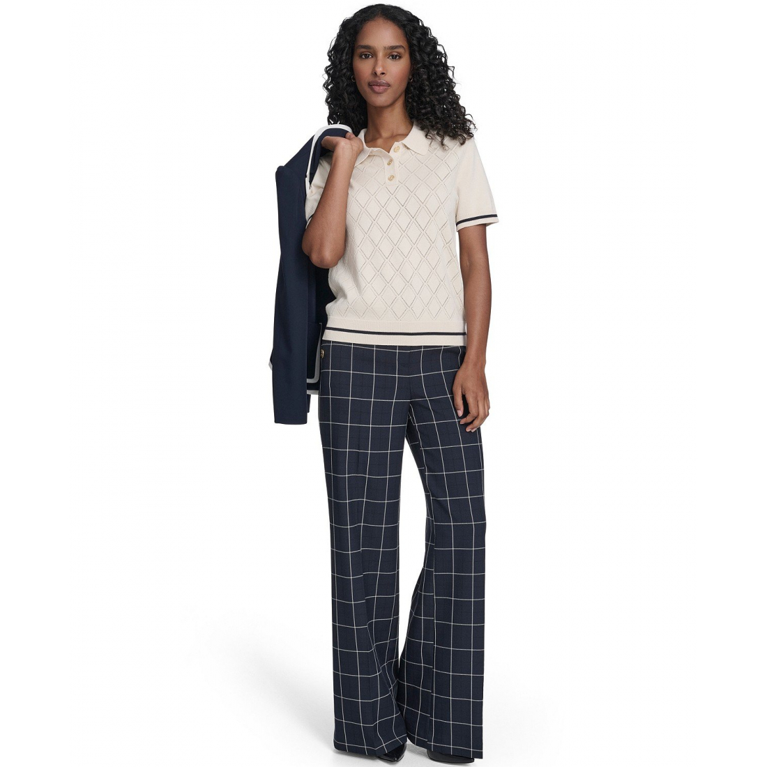 'Short Sleeve Pointelle Polo Sweater' für Damen