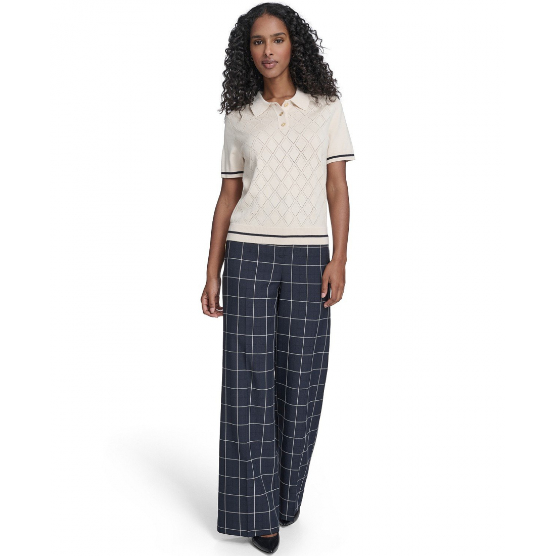 'Short Sleeve Pointelle Polo Sweater' für Damen