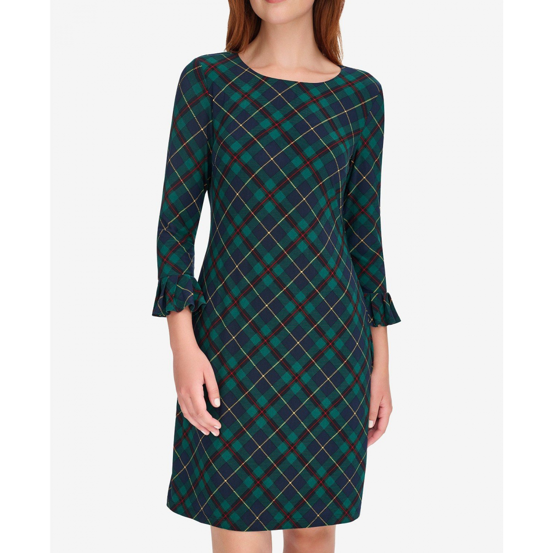 'Plaid Shift Crewneck Dress' pour Femmes