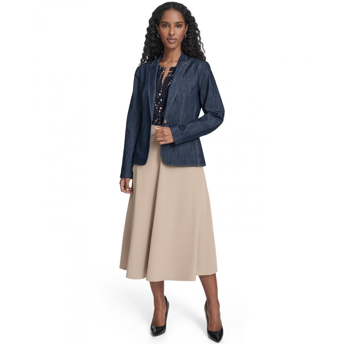 'One Button Denim Blazer' pour Femmes