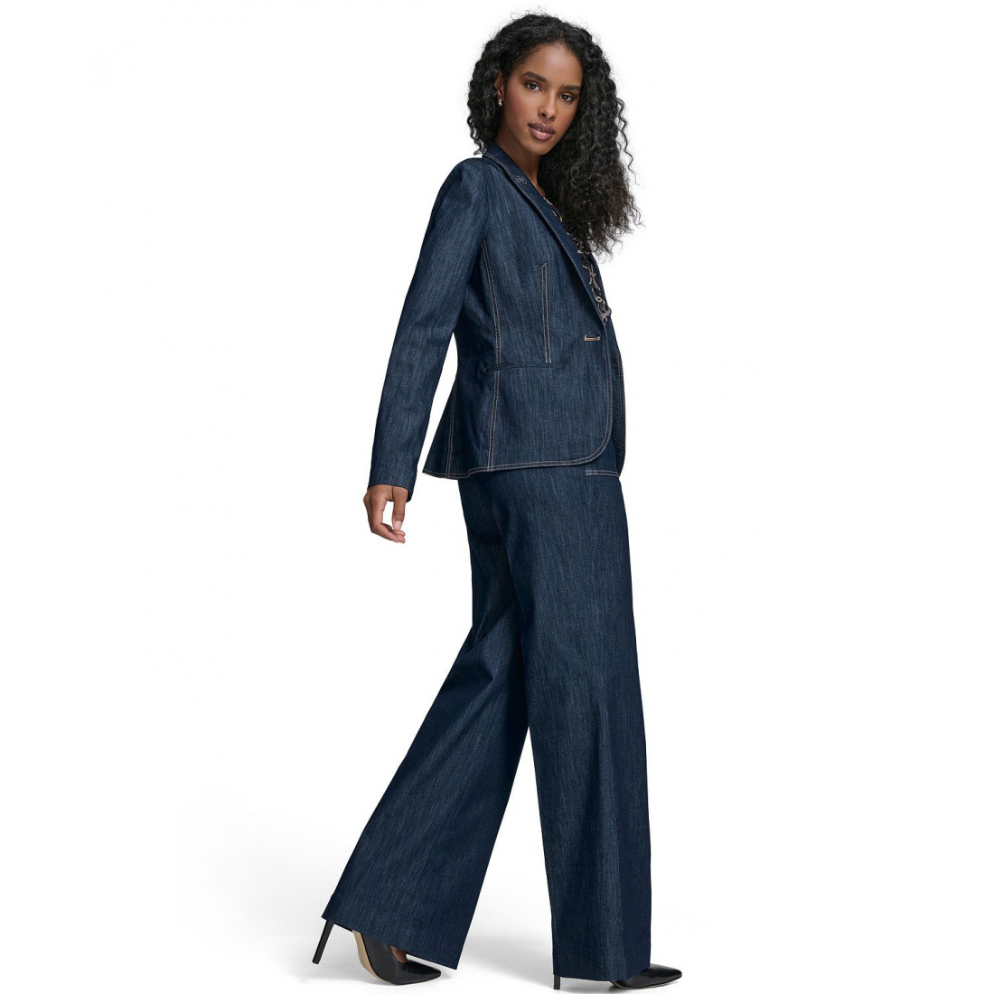 'One Button Denim Blazer' pour Femmes