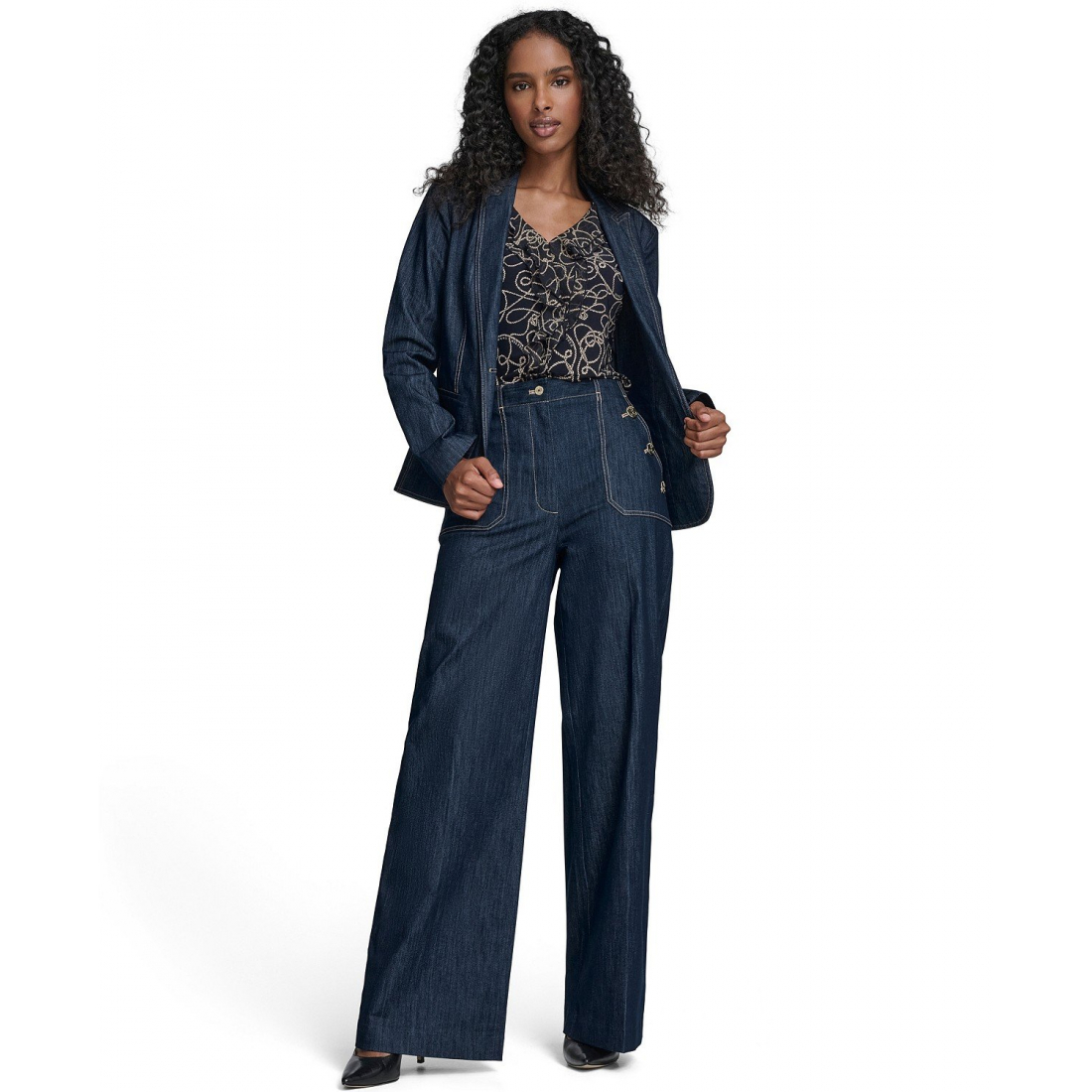 'One Button Denim Blazer' pour Femmes