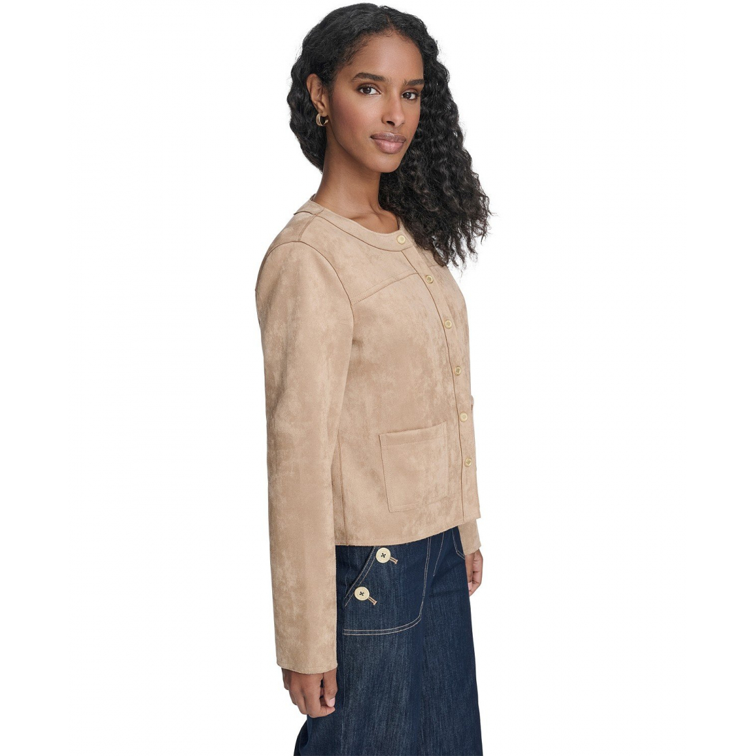 'Collarless Snap Front Jacket' pour Femmes