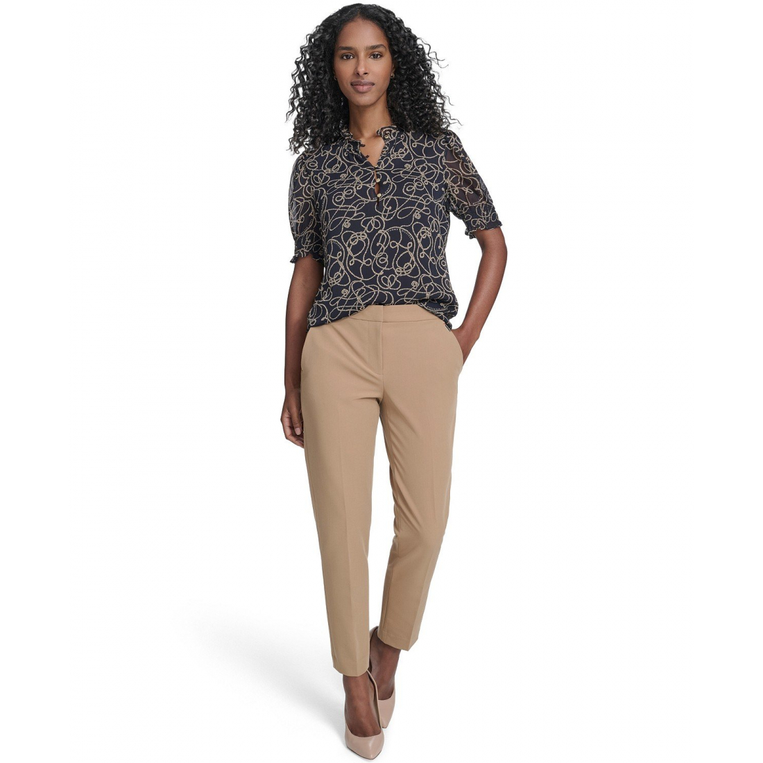 'Rope Print Ruffle Mock Neck Blouse' pour Femmes