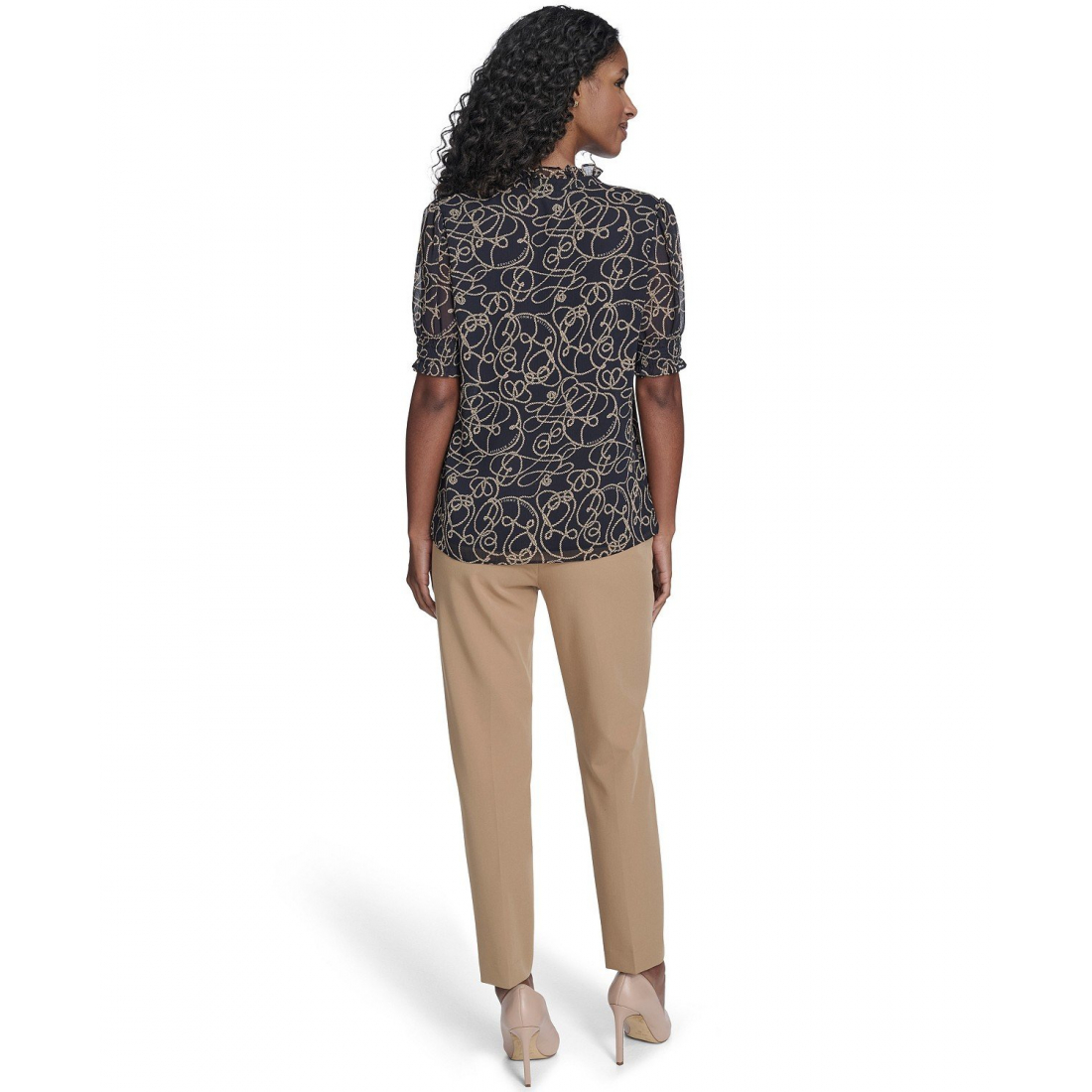 'Rope Print Ruffle Mock Neck Blouse' pour Femmes