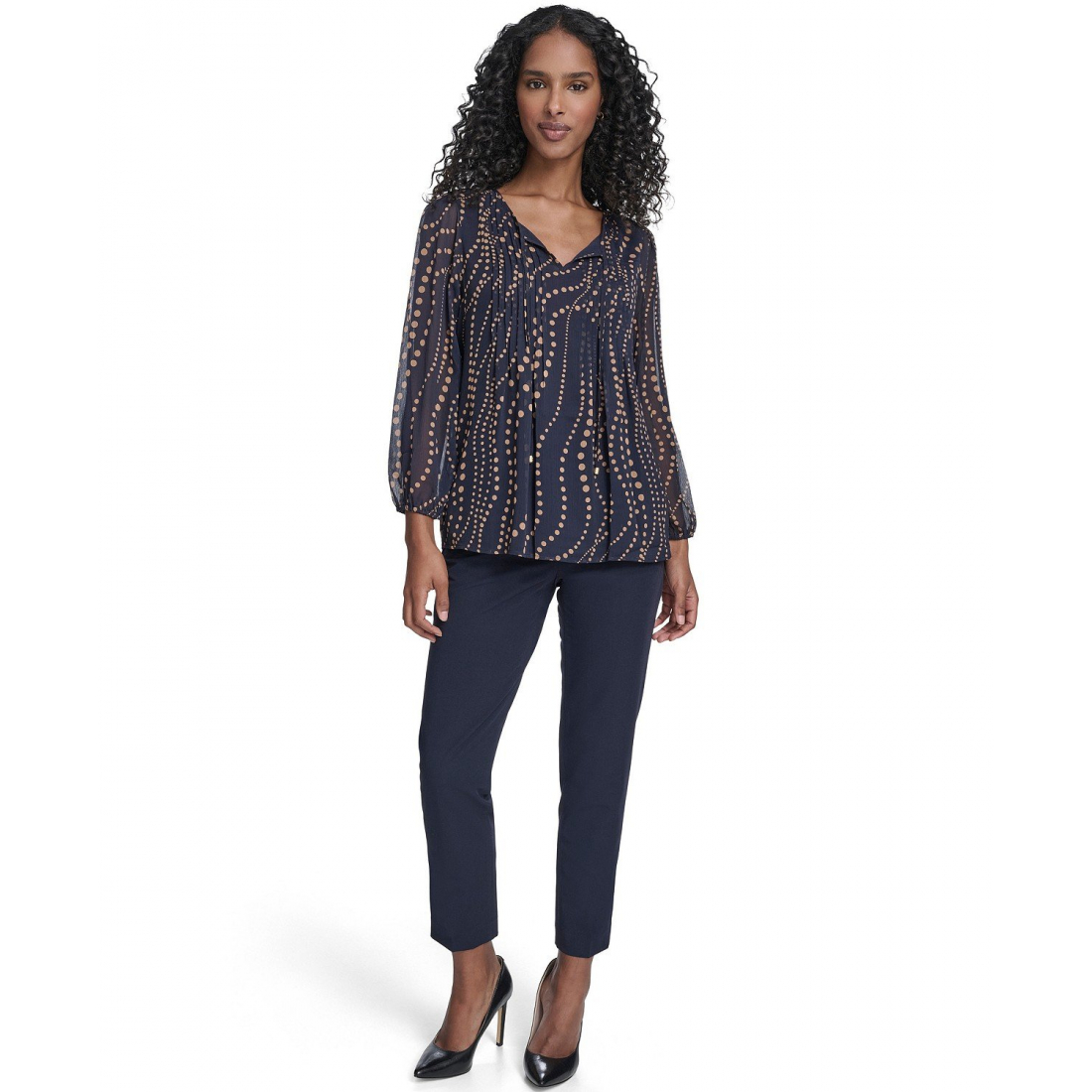 'Cascade Dot Pintuck Long Sleeve Blouse' pour Femmes