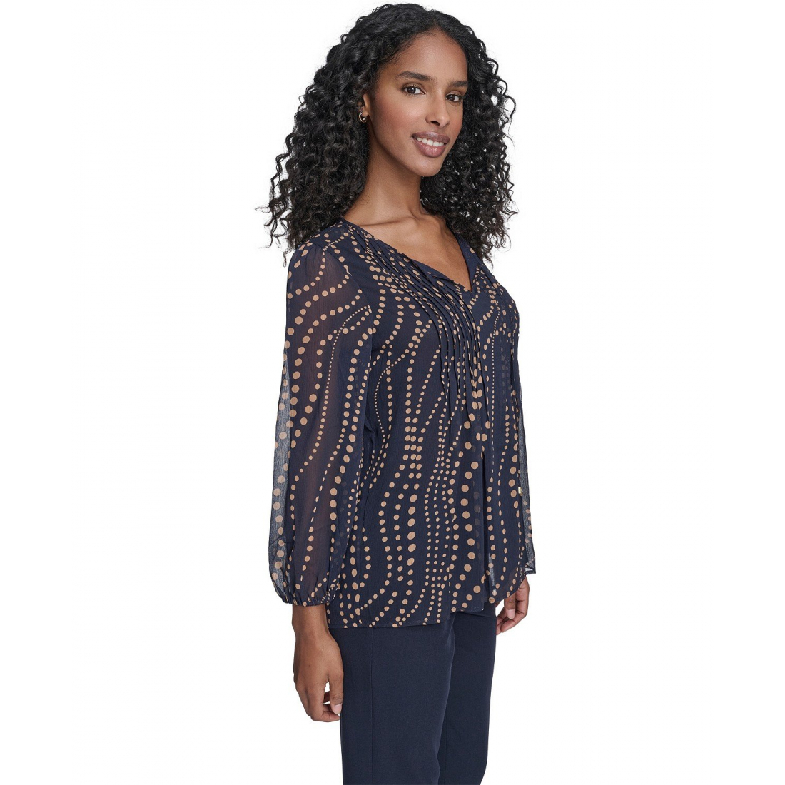 'Cascade Dot Pintuck Long Sleeve Blouse' pour Femmes