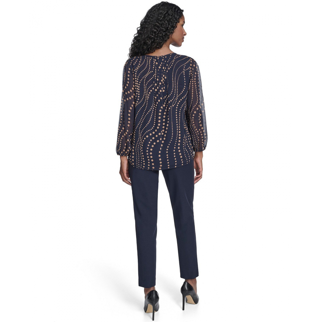 'Cascade Dot Pintuck Long Sleeve Blouse' pour Femmes