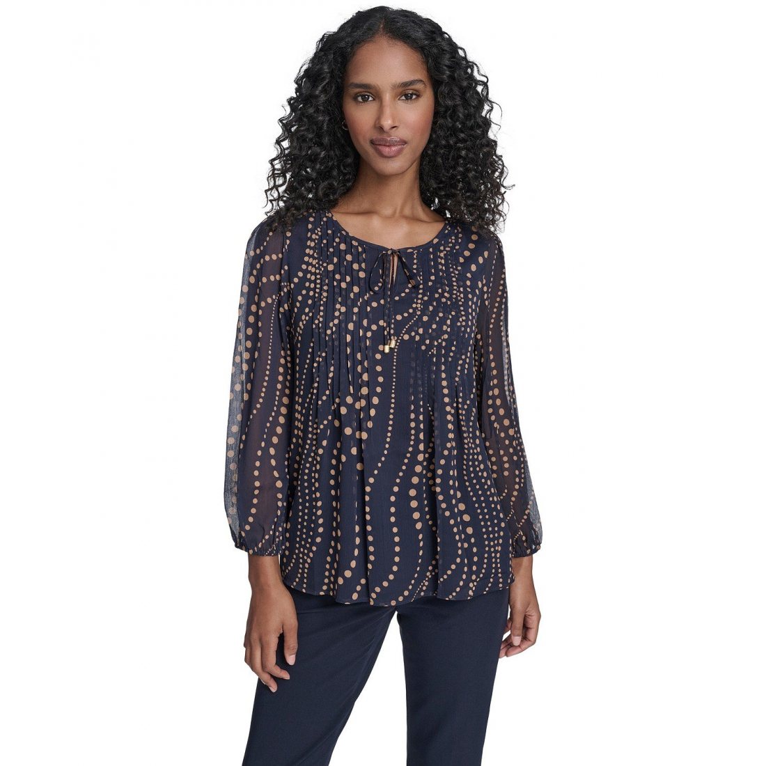 'Cascade Dot Pintuck Long Sleeve Blouse' pour Femmes