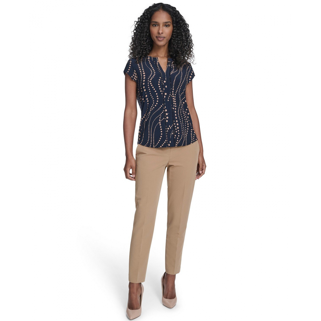 'Cascade Dot Cap Sleeve V-Neck Top' pour Femmes