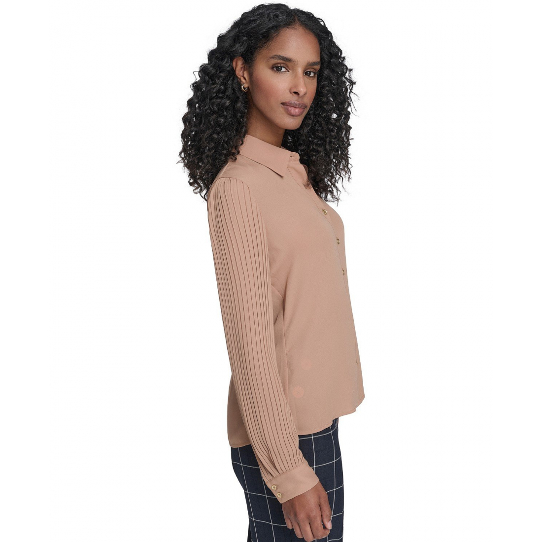 'Pleated Sleeve Button-Up Blouse' pour Femmes