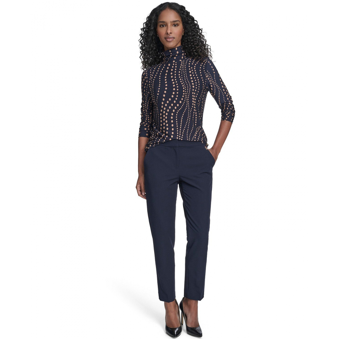 'Long Sleeve Cascade Dot Turtleneck Top' pour Femmes