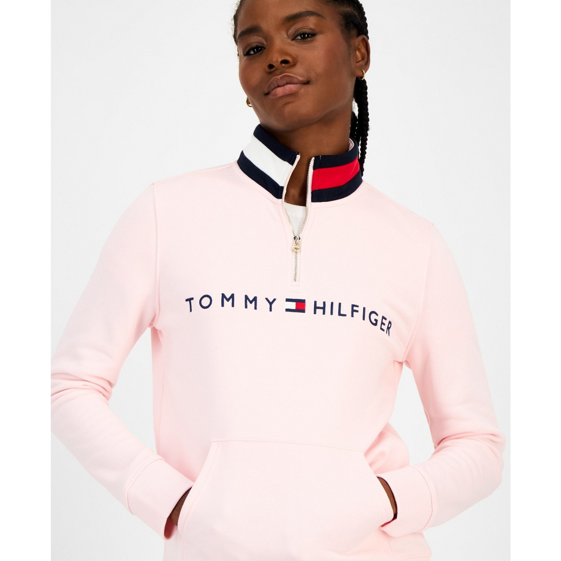 'Quarter Zip Embroidered Logo Sweatshirt' pour Femmes