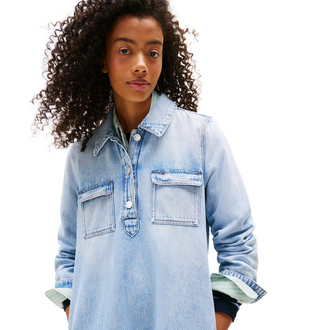 Women's 'Cotton A-Line Long-Sleeve Denim Dress'