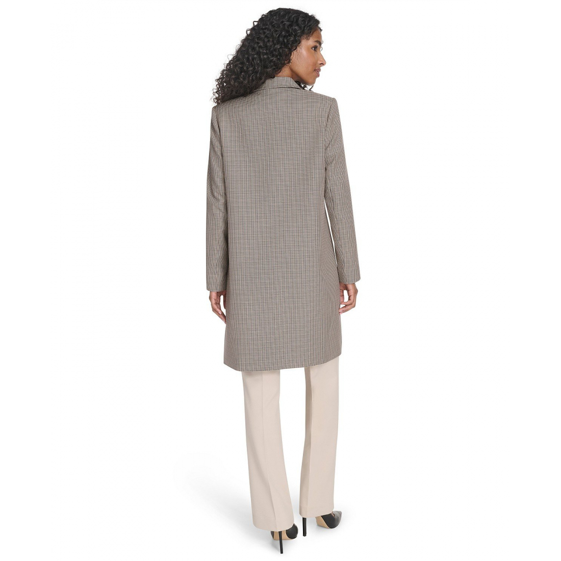 'Houndstooth Pattern Topper Long Jacket' pour Femmes
