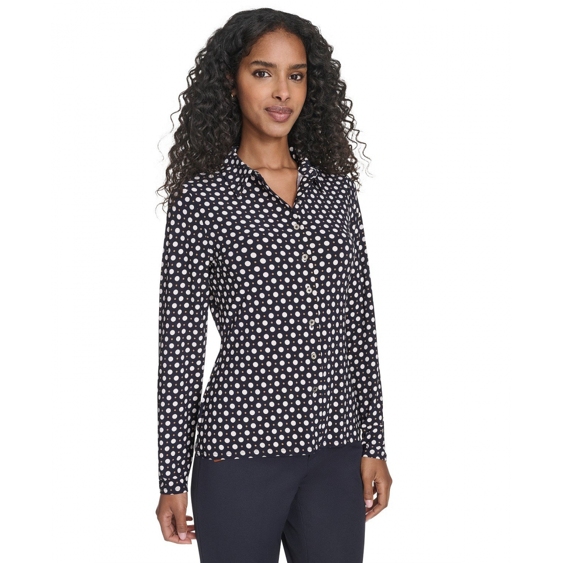 'Double Dot Knit Button-Up Top' pour Femmes