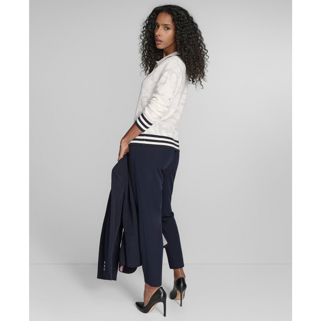 'Jacquard Long Sleeve Floral Sweater' pour Femmes