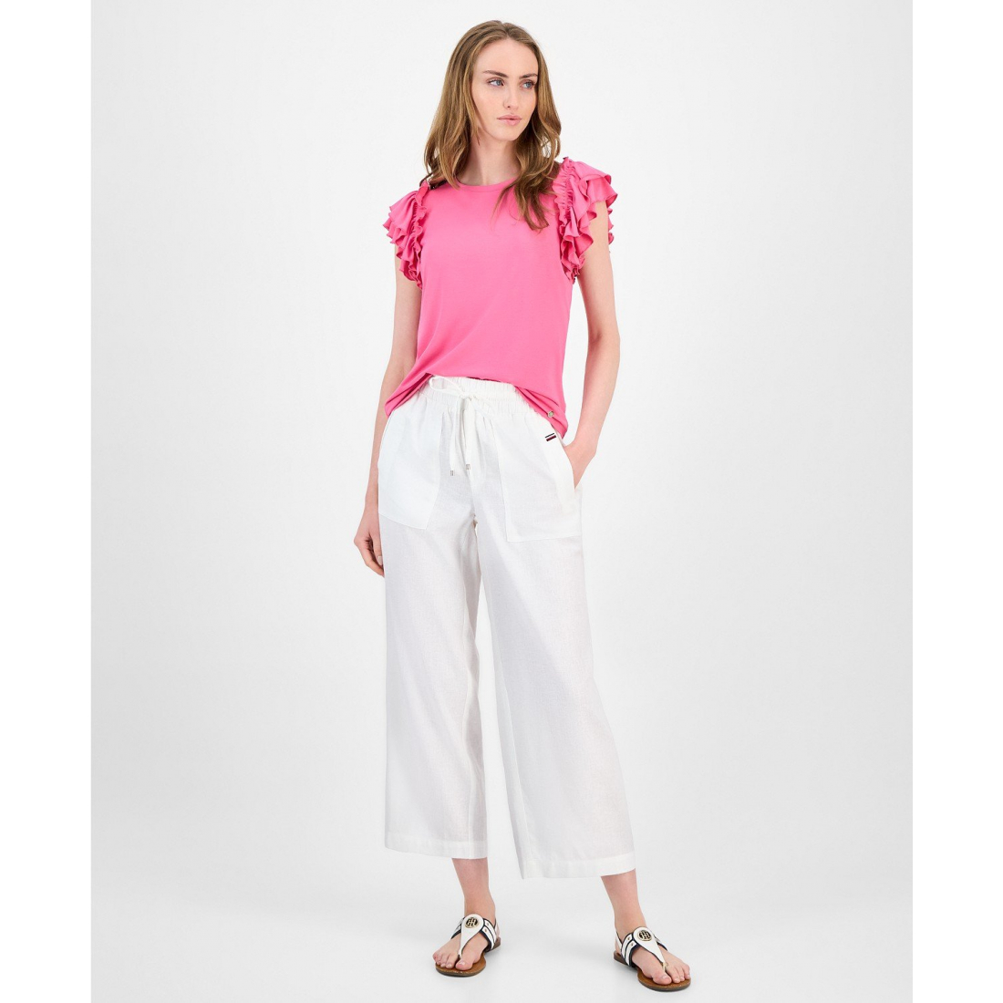 'Ruffled Cap-Sleeve Knit Top' pour Femmes