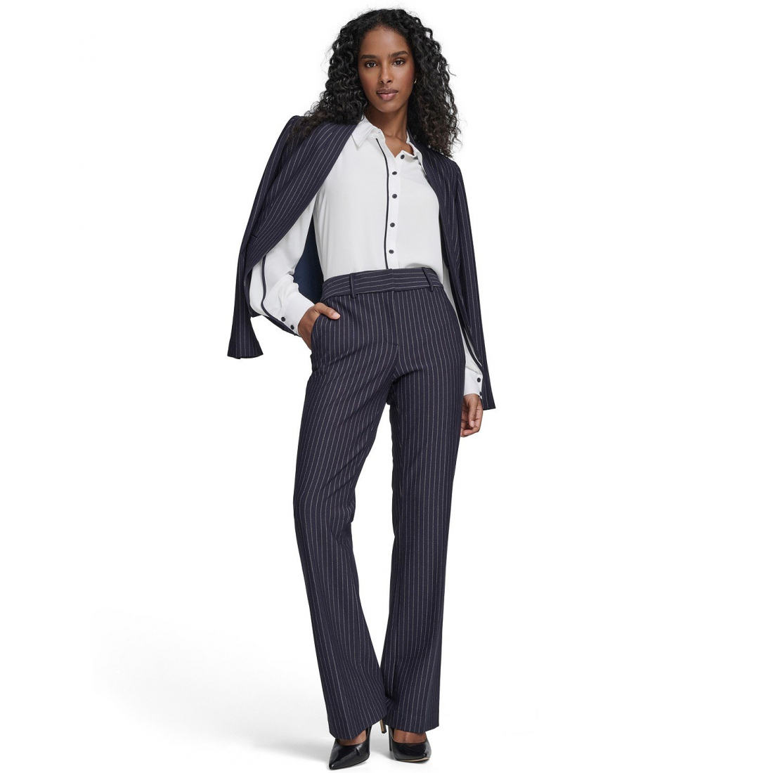 'Open Front Striped Blazer' pour Femmes