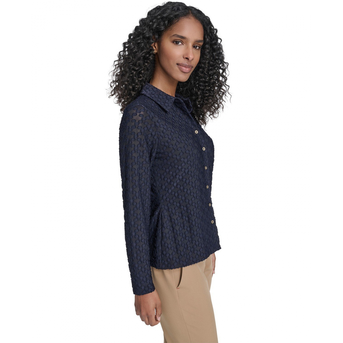 'Floral Clip Button-Up Top' pour Femmes