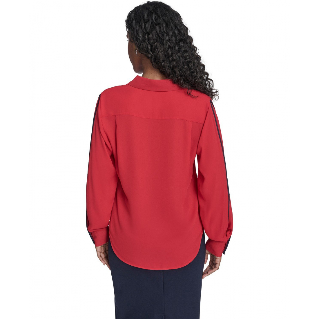 'Long Sleeve Contrast Trim Button-Up Blouse' pour Femmes