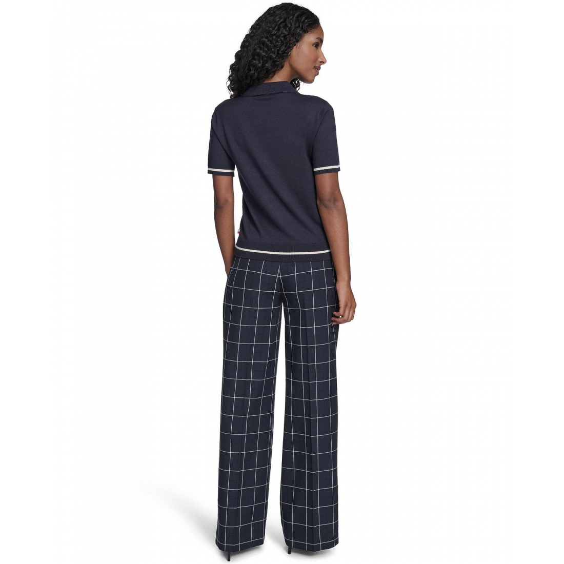 'Short Sleeve Pointelle Polo Sweater' pour Femmes