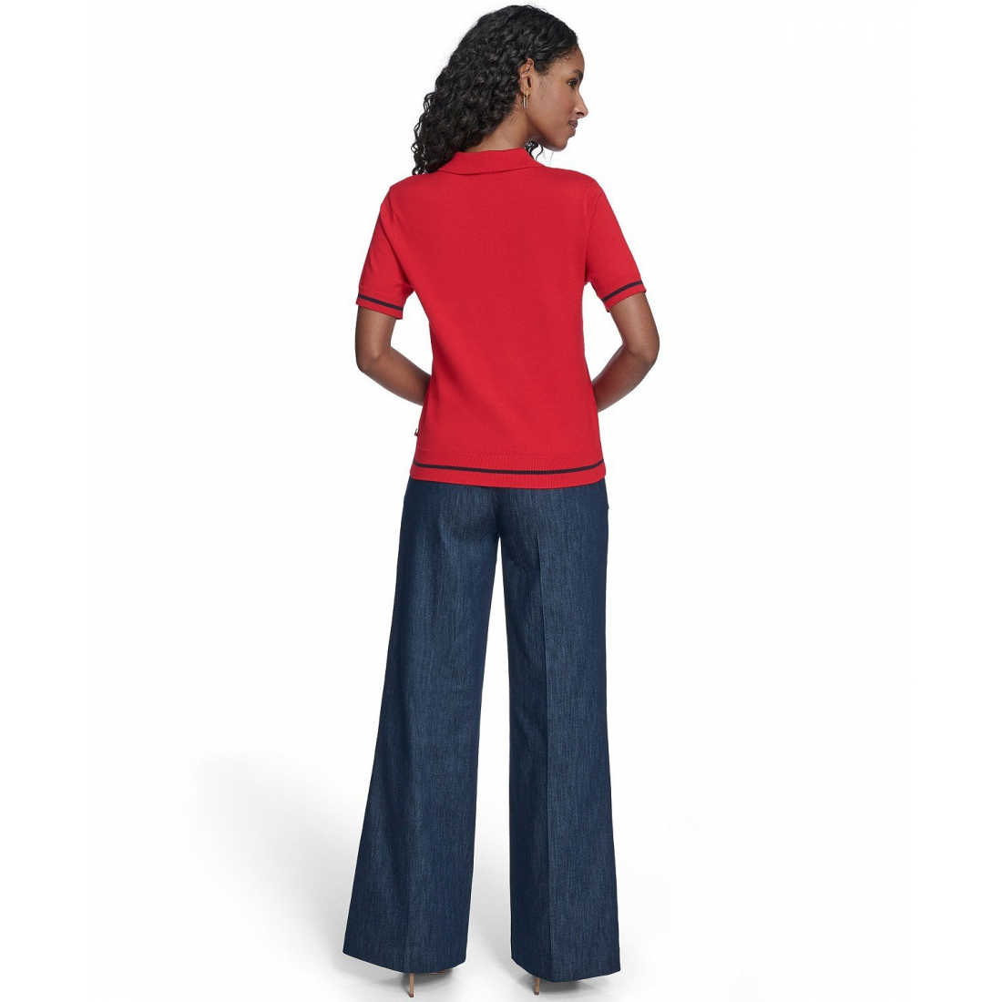 'Short Sleeve Pointelle Polo Sweater' pour Femmes