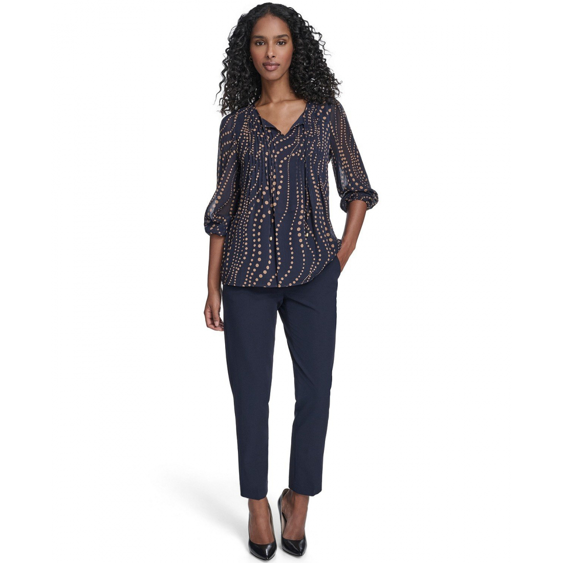 'Cascade Dot Pintuck Long Sleeve Blouse' pour Femmes