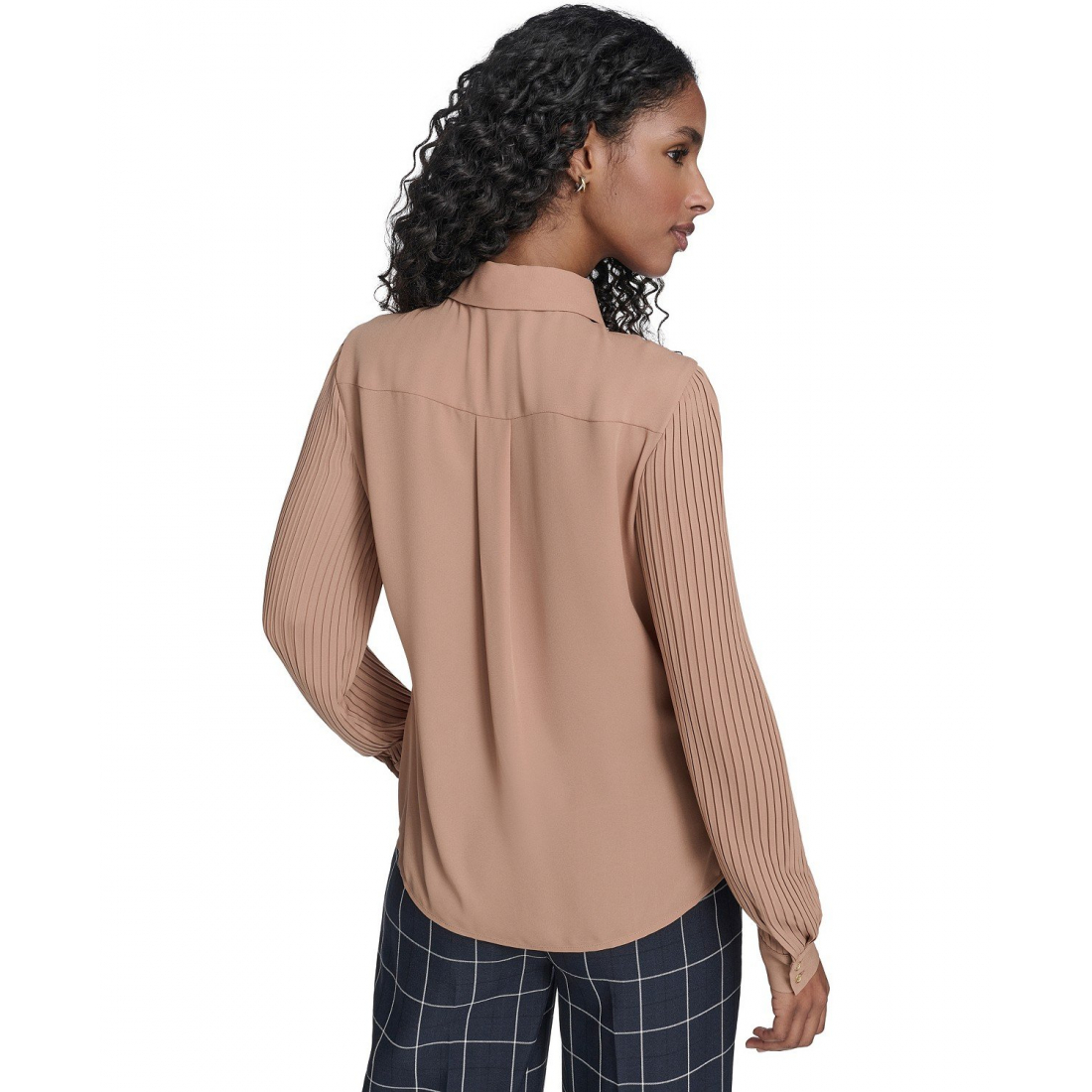 'Pleated Sleeve Button-Up Blouse' pour Femmes