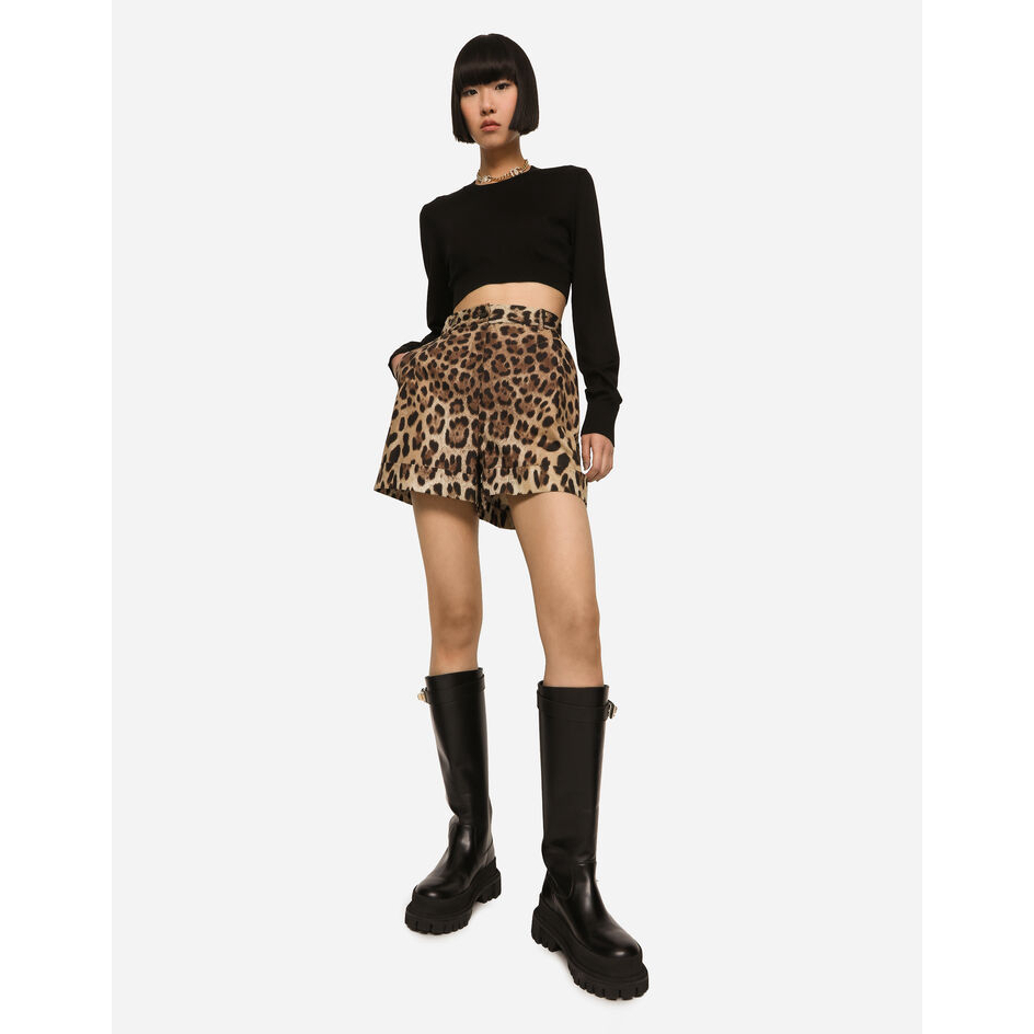 Short 'Leopard-Print Poplin' pour Femmes