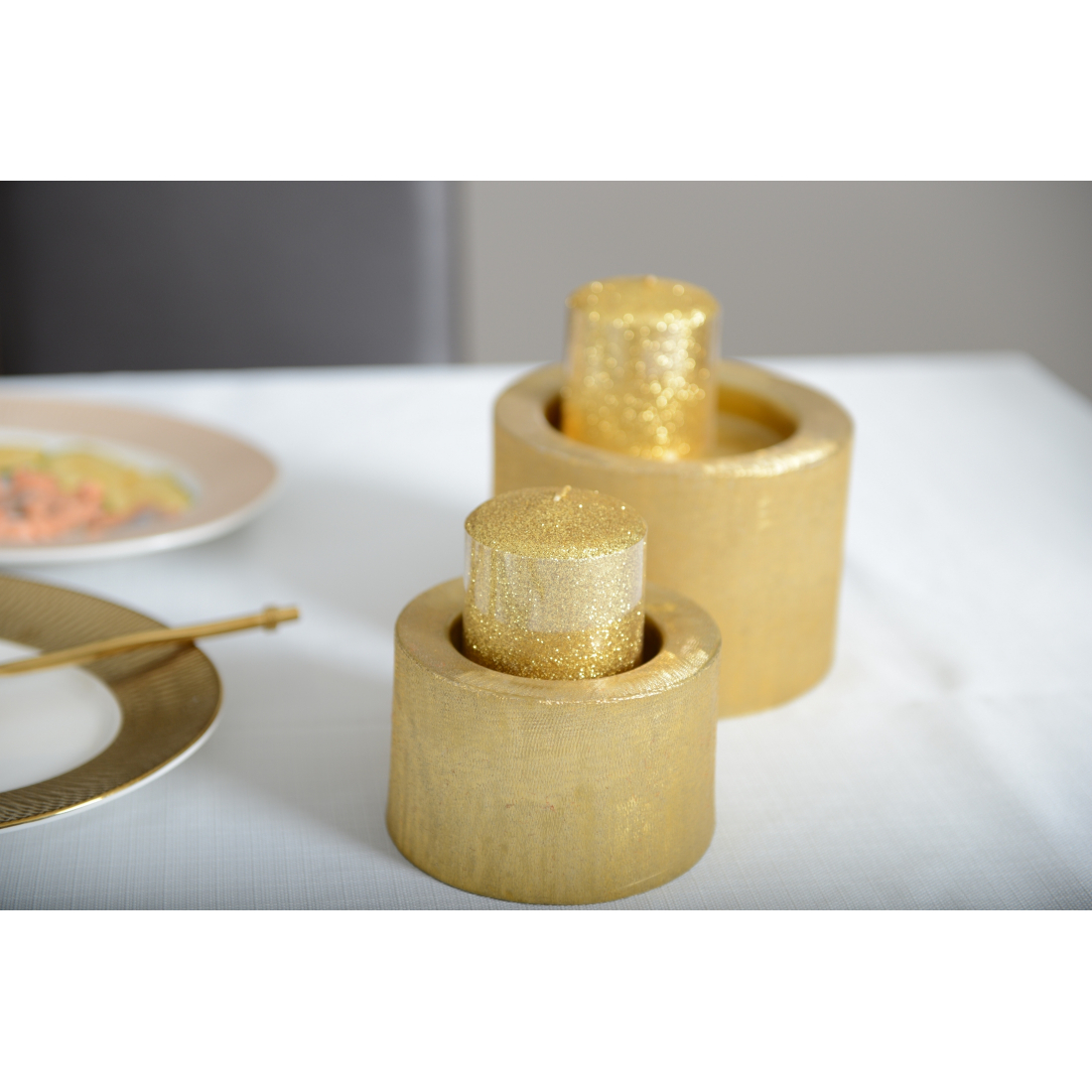 Gold-Tone Metal Candlestick, 12.5x12.5x8.5cm