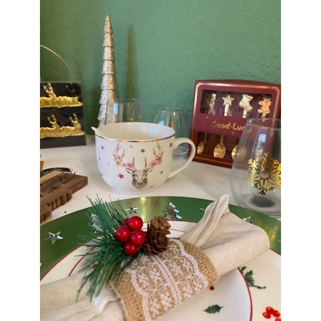 Mug cerf dore avec cuillère