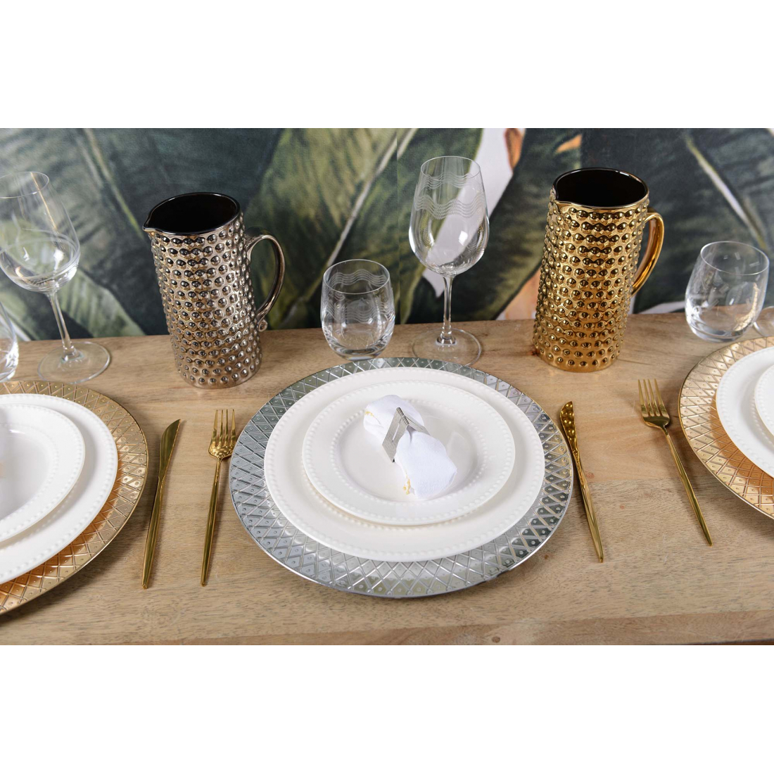 Lot de 4 ronds de serviettes triangle martelé argent