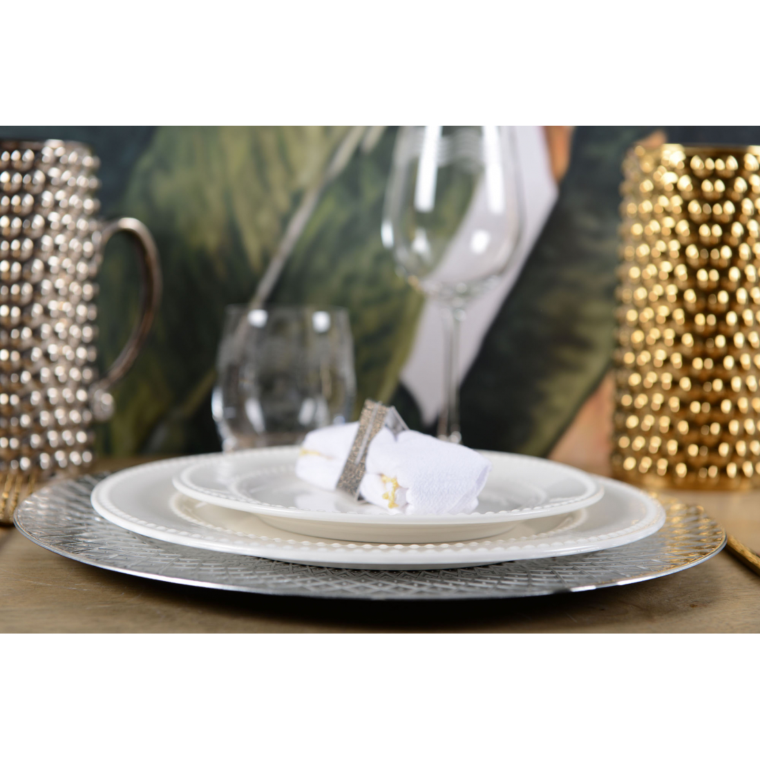 Lot de 4 ronds de serviettes triangle martelé argent