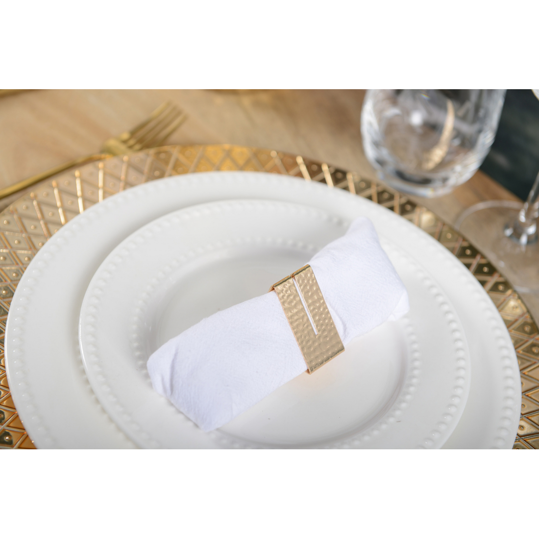 Set Of 4 Gold Hammered Triangle Napkin Rings