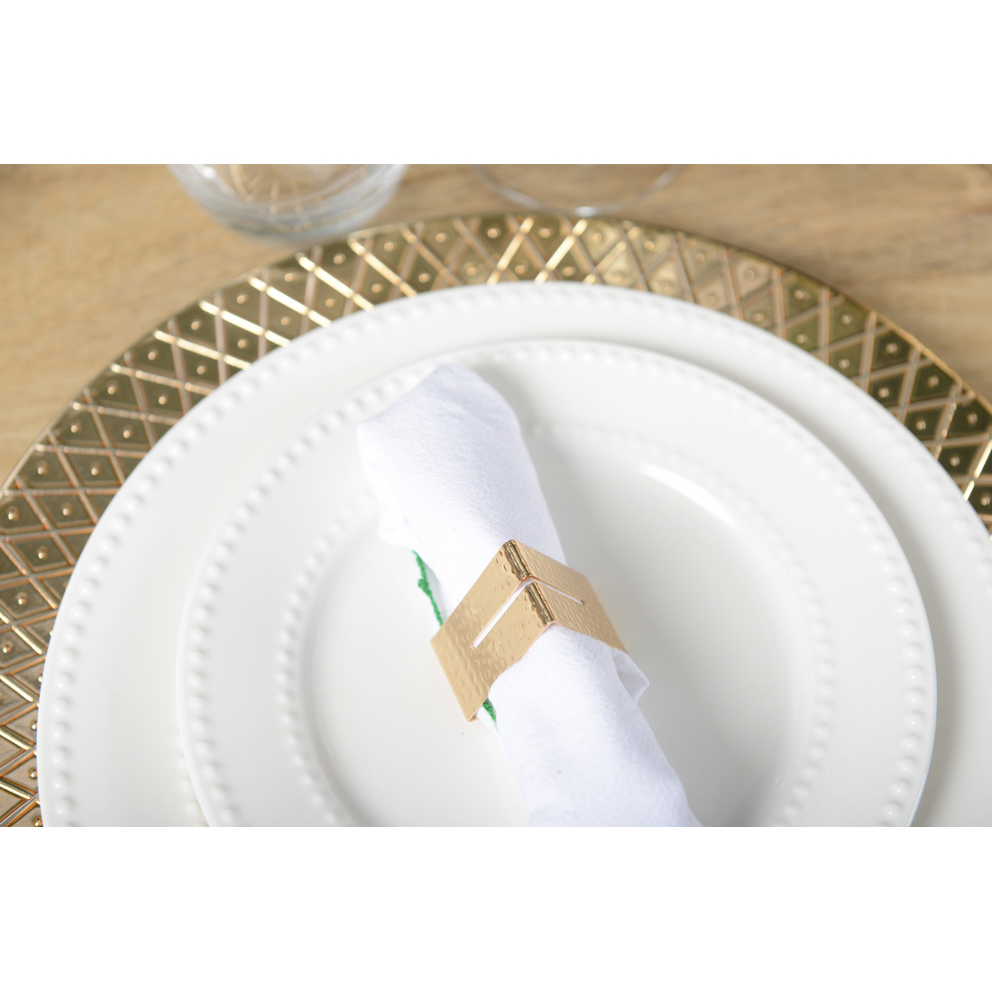 Set Of 4 Gold Hammered Triangle Napkin Rings