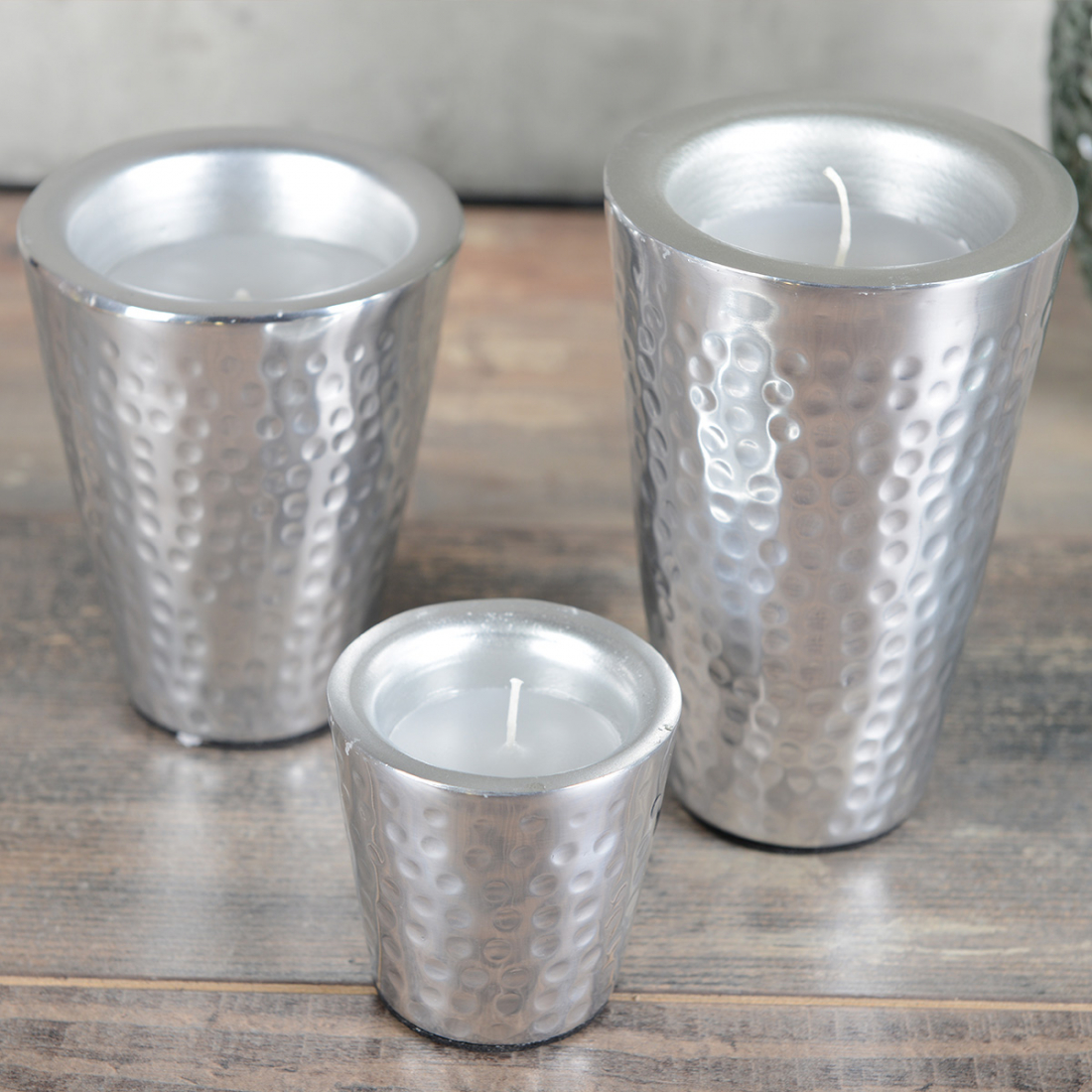 Large Hammered Silver Candle