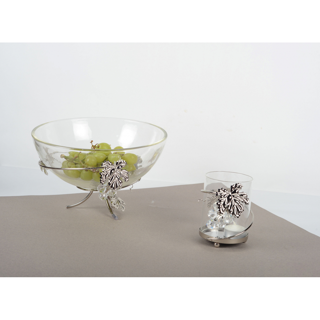 Coupe décorative argent feuille de vigne 25x25x17cm