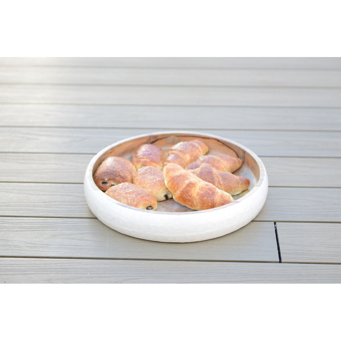 Coupe ronde blanche en bois manguier 40x40x7cm