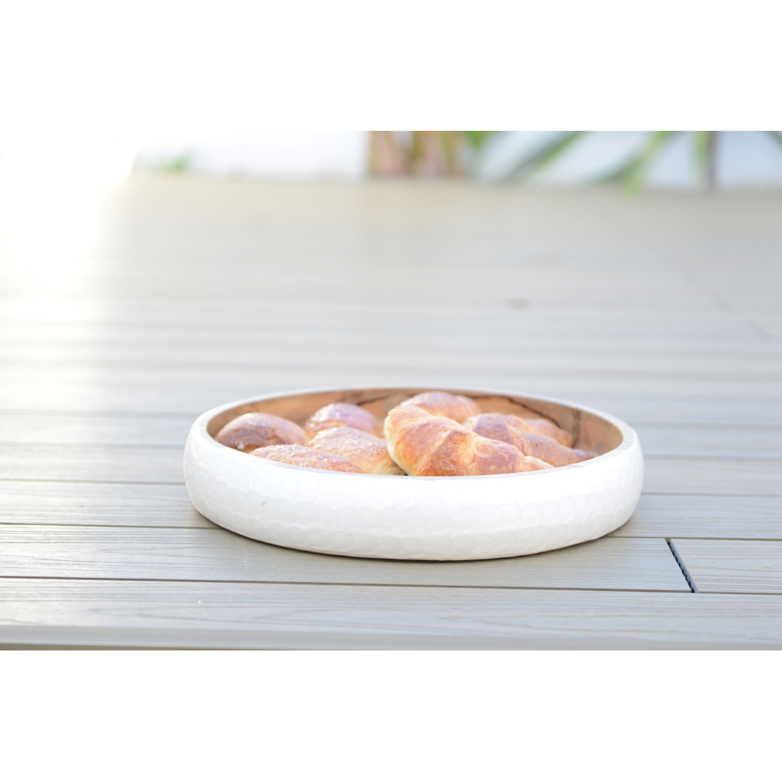 Coupe ronde blanche en bois manguier 40x40x7cm