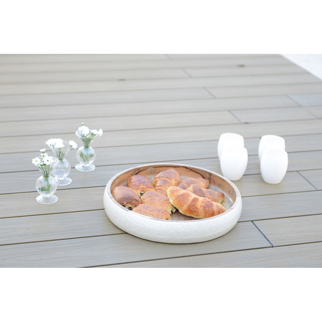 Coupe ronde blanche en bois manguier 40x40x7cm