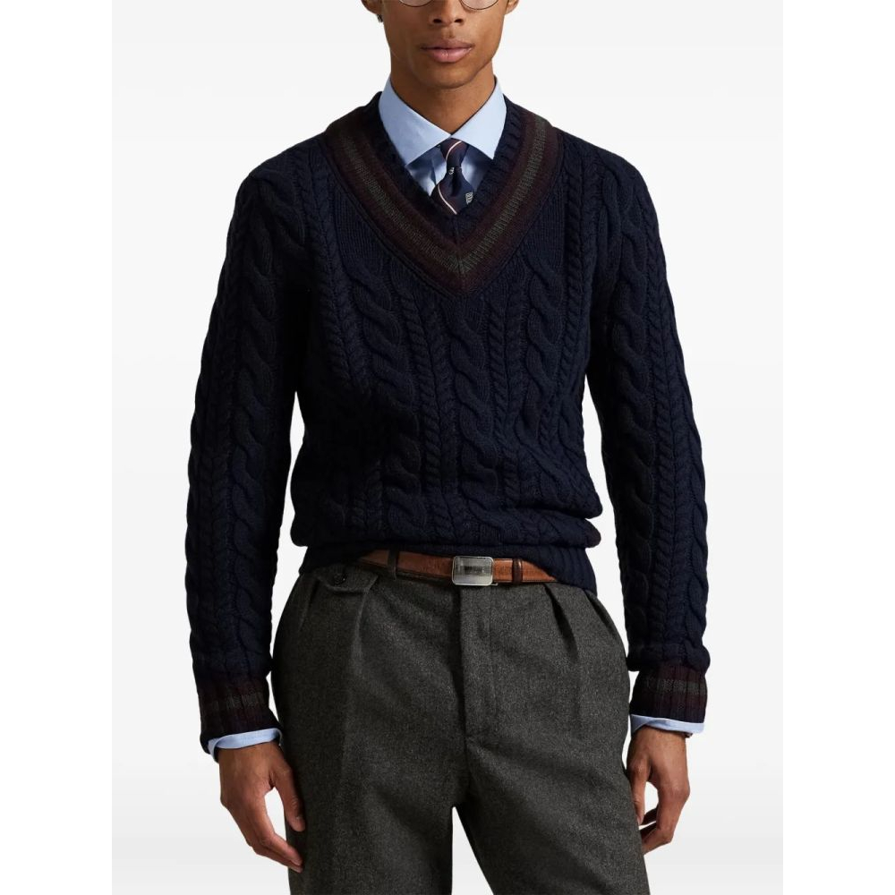 Pull 'Cable-Knit V-Neck' pour Hommes