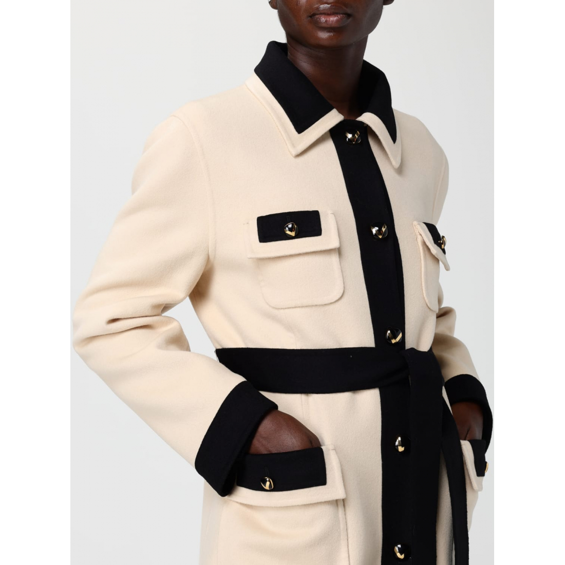 Manteau à ceinture 'Belted Contrast-Trim' pour Femmes