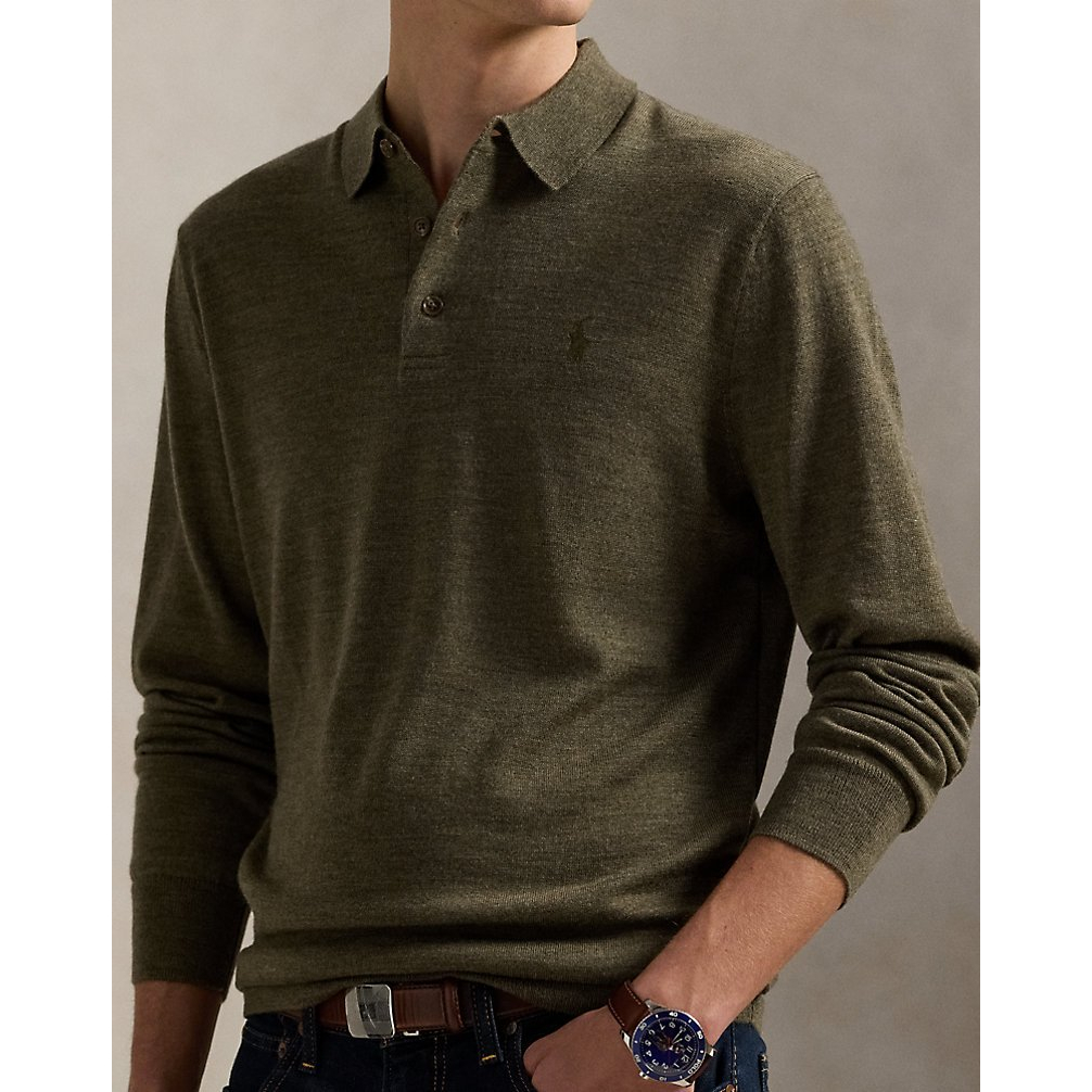 'Washable Wool Polo-Collar Sweater' pour Hommes